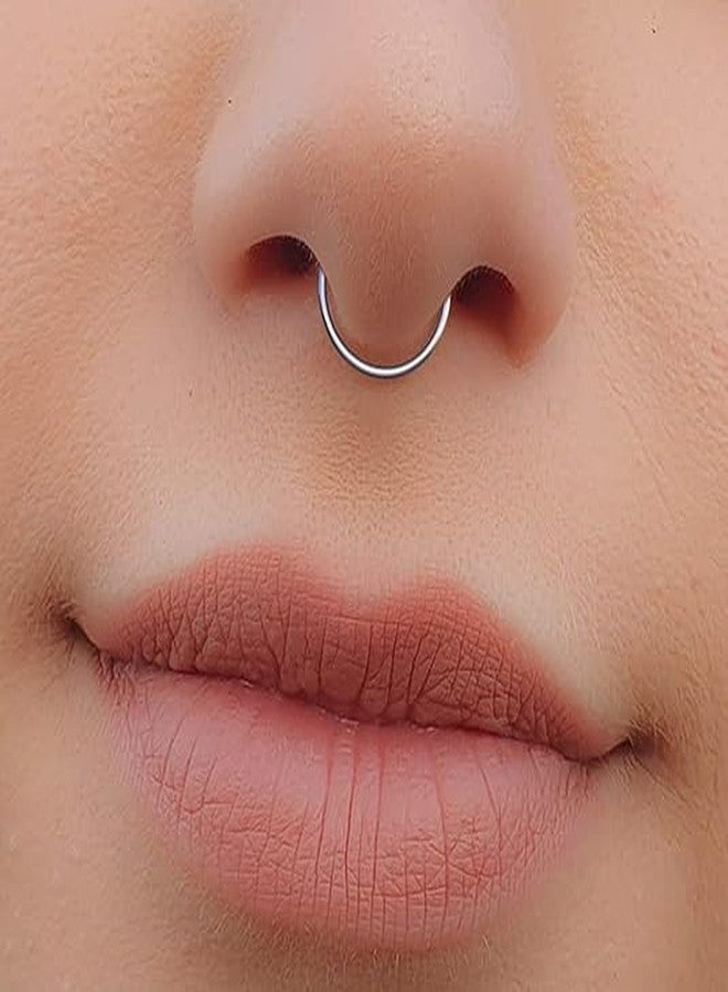 BILIBOOM Silver Clip on Septum Ring 22g - Fake Septum Hoop - No Piercing Needed - Smooth Tiny Sterling Silver Faux Nose Piercing False Nose Jewelry - Cormfortable & Elegant Design - Comes with Gift Pack - Image 2